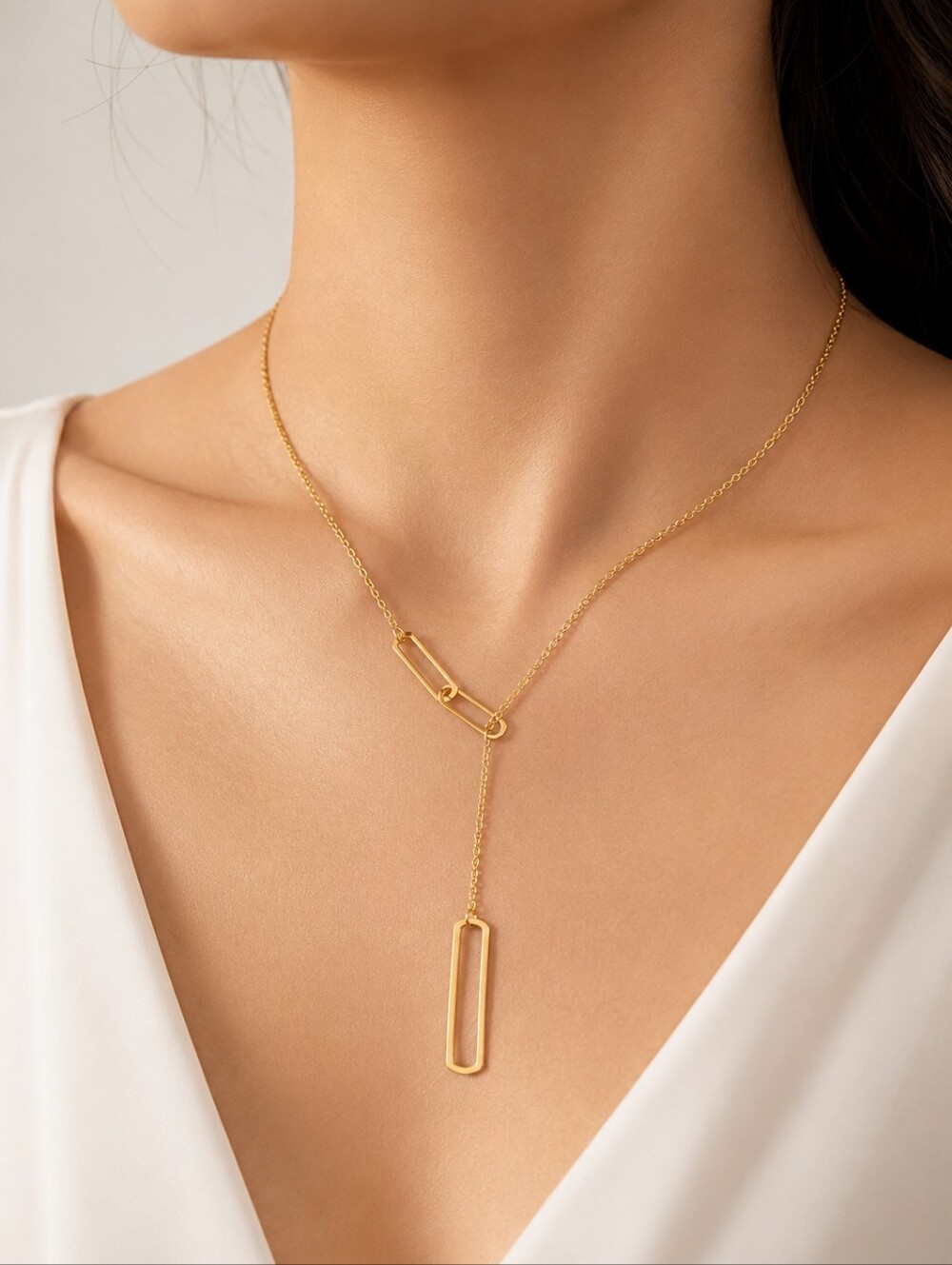 18K Gold Plated Stainless Steel Adjustable Long Fringe Pendant Necklace